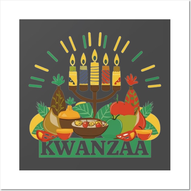 Kwanzaa Unity Feast,Kwanzaa, unity, feast, kinara, candles, principles, holiday, celebration, cultural, vibrant Wall Art by designe stor 